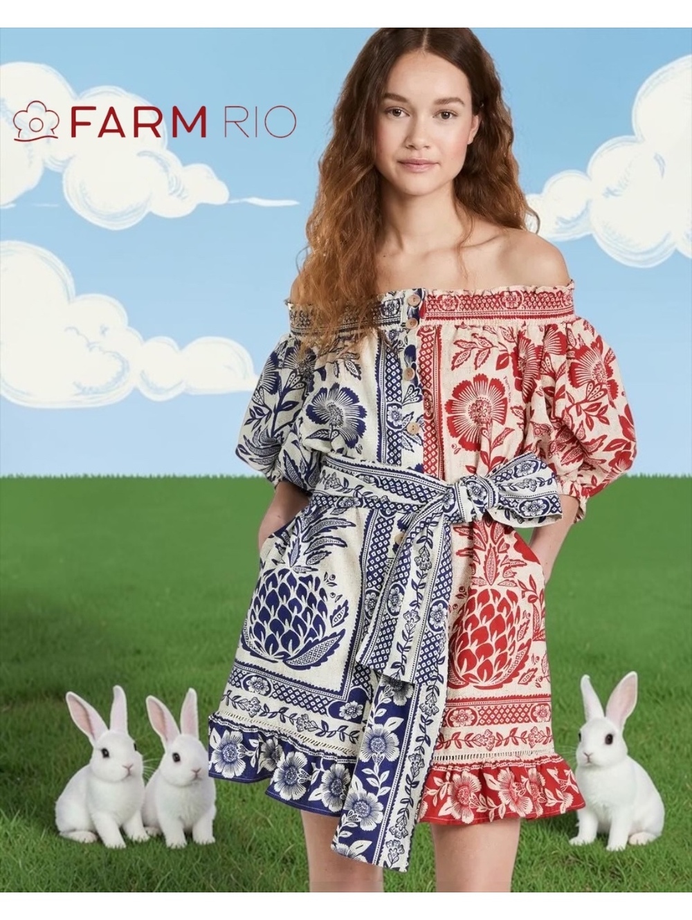 FARM Rio Mixed Pineapple Garden Mini Dress Red Blue M Great Cond